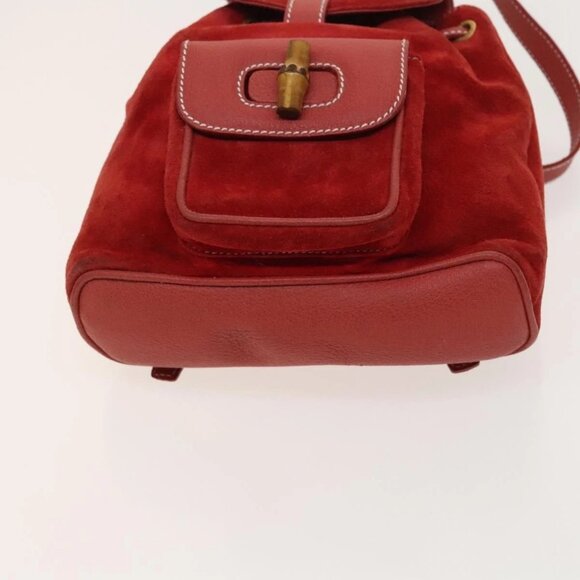 GUCCI Bamboo Backpack Suede Red Gold 003 1998 0030 Auth 127597 - Picture 7 of 16